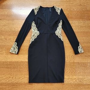 Akira Black Label Black, Long Sleeve Dress, Gold Lace, Sz L